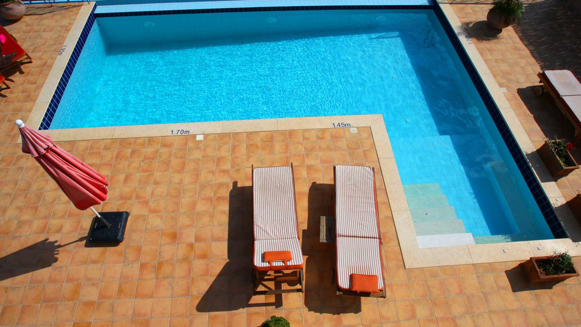 Villa Dolicha ariel shot of pool and sun terrace