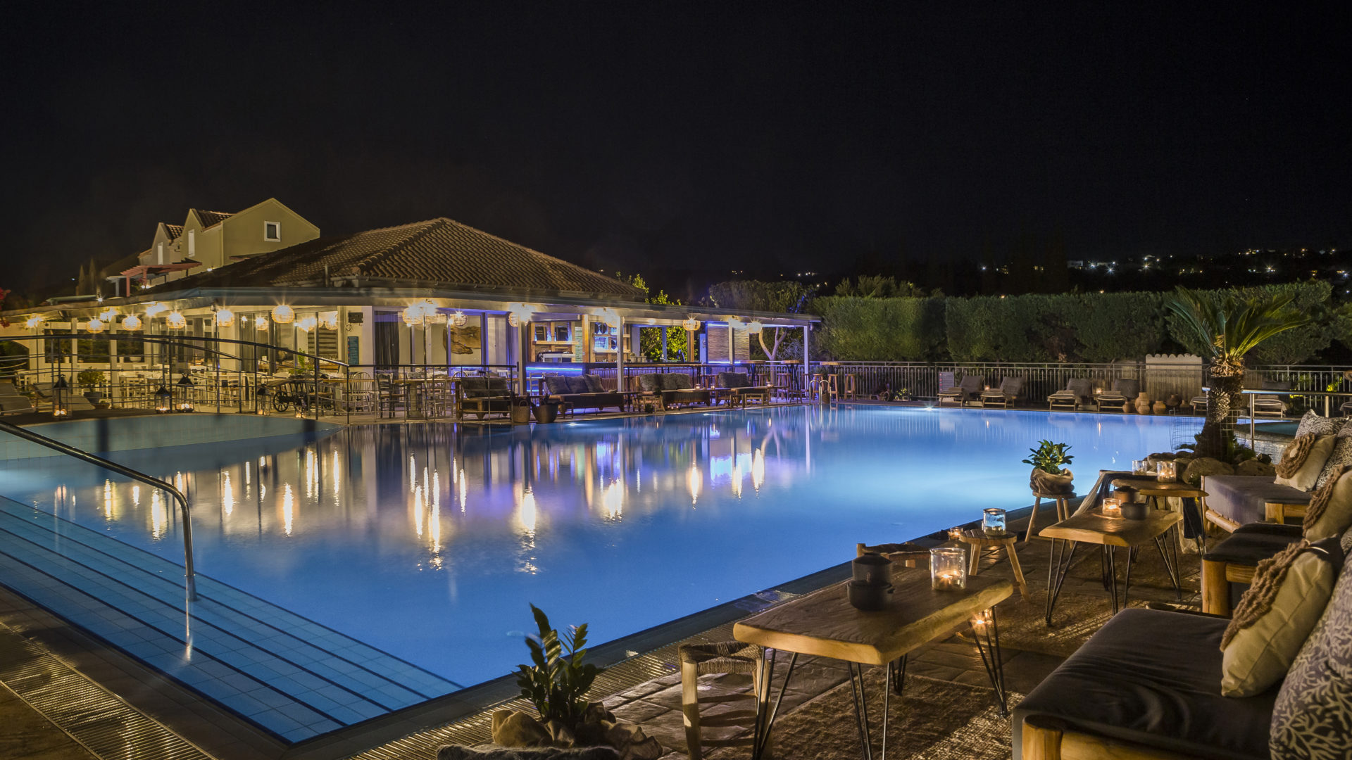 Avithos Resort pool at night