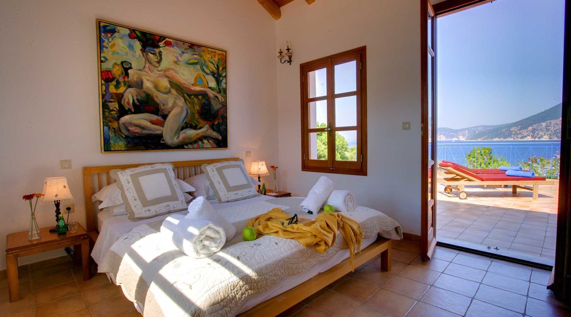 Villa Dolicha double bedroom with terrace and sea views