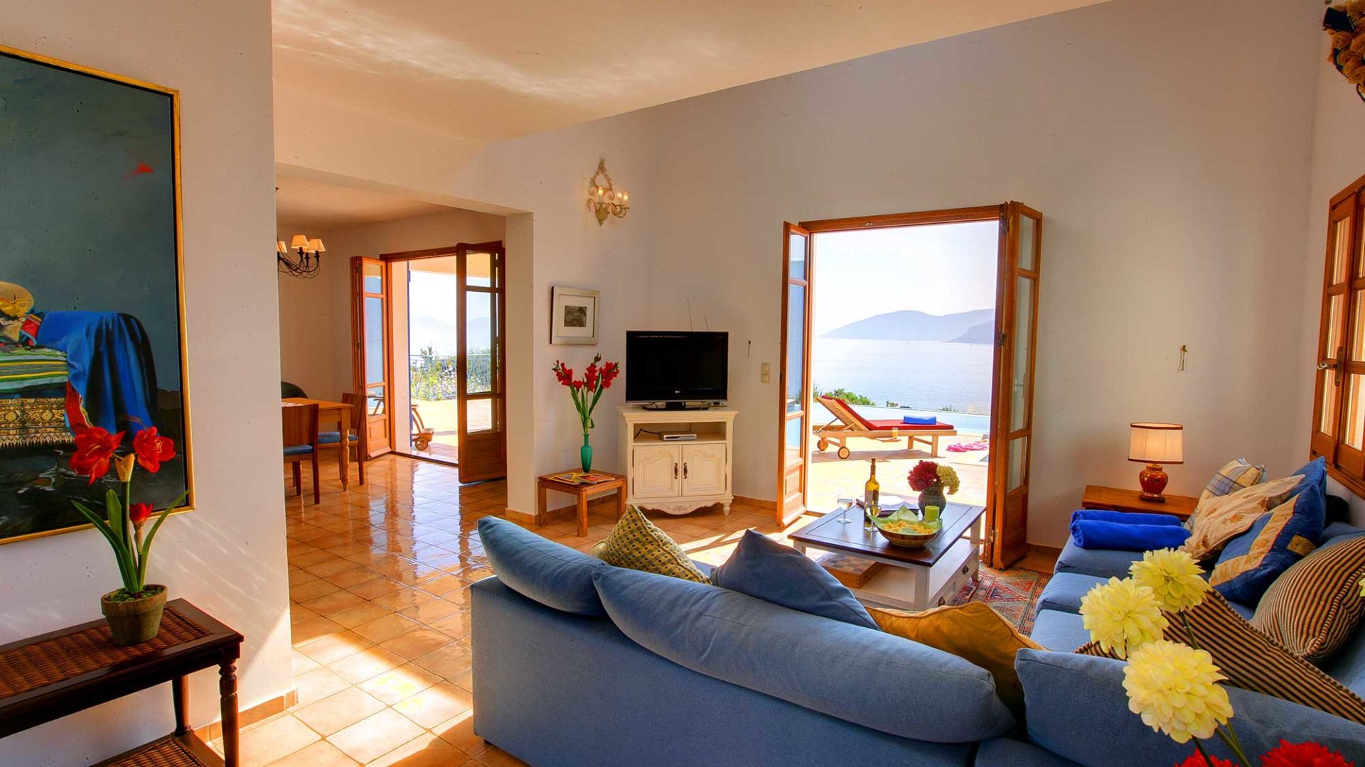 Villa Dolicha lounge with sea views