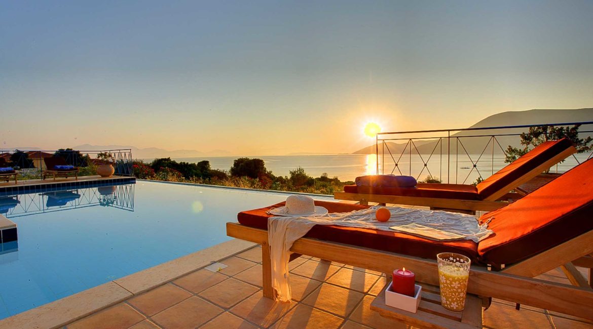Villa Dolicha pool and sea views with the rising sun