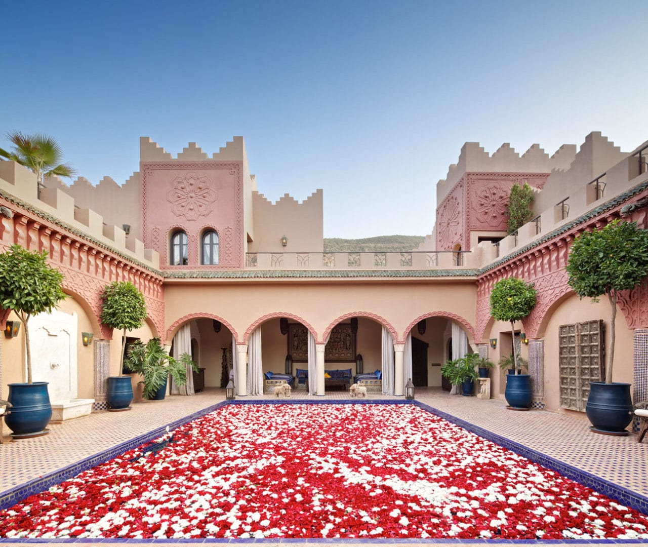 The beautiful reflecting pool at Kasbah Tamadot