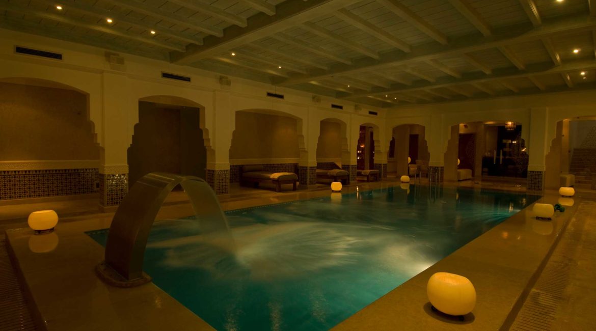 The heated indoor pool at the Riad Villa Blanche