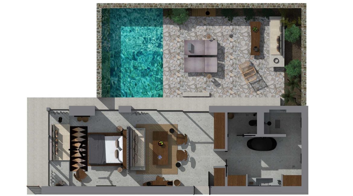 The layout of The Villa with private pool