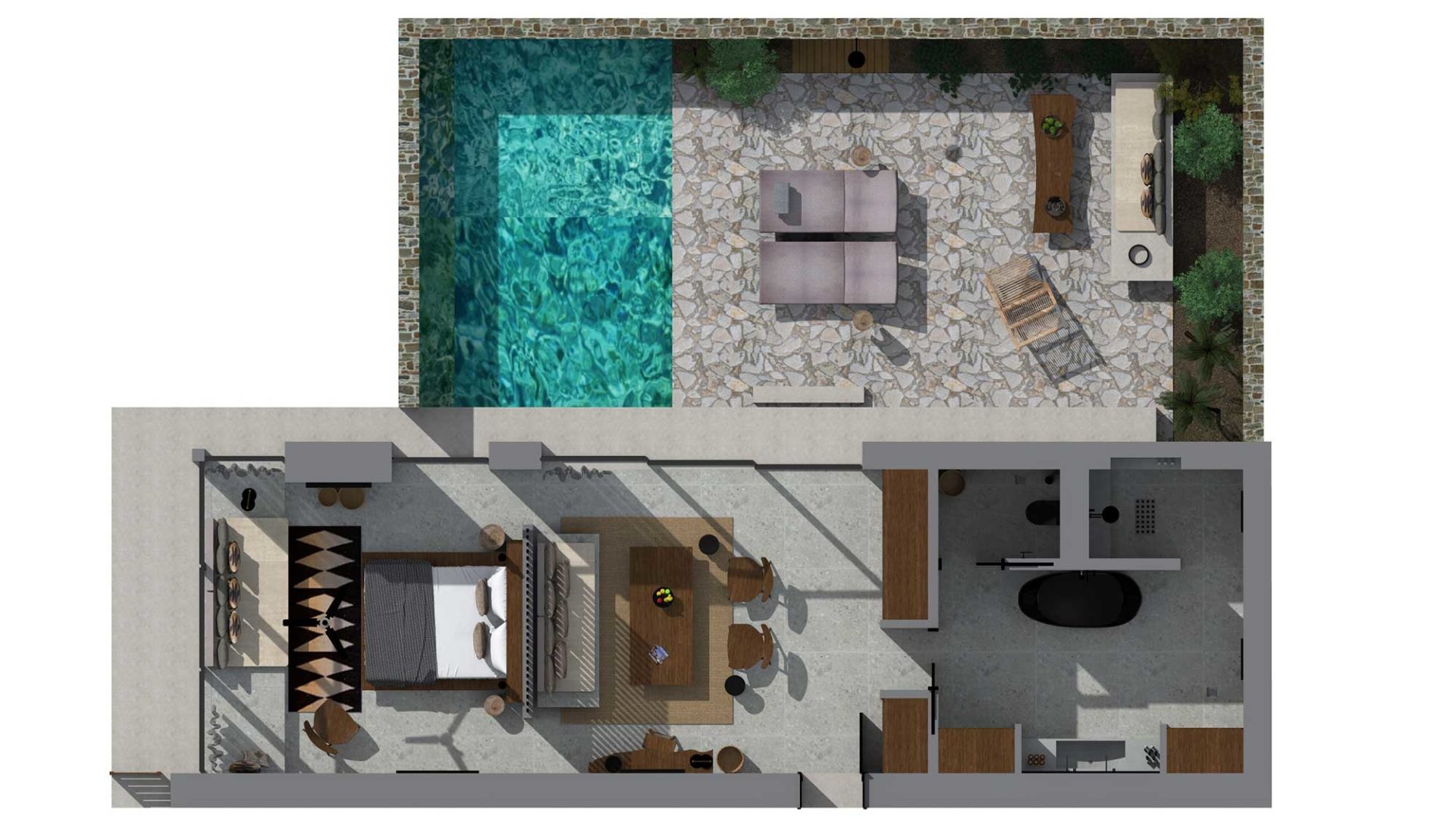 The layout of The Villa with private pool