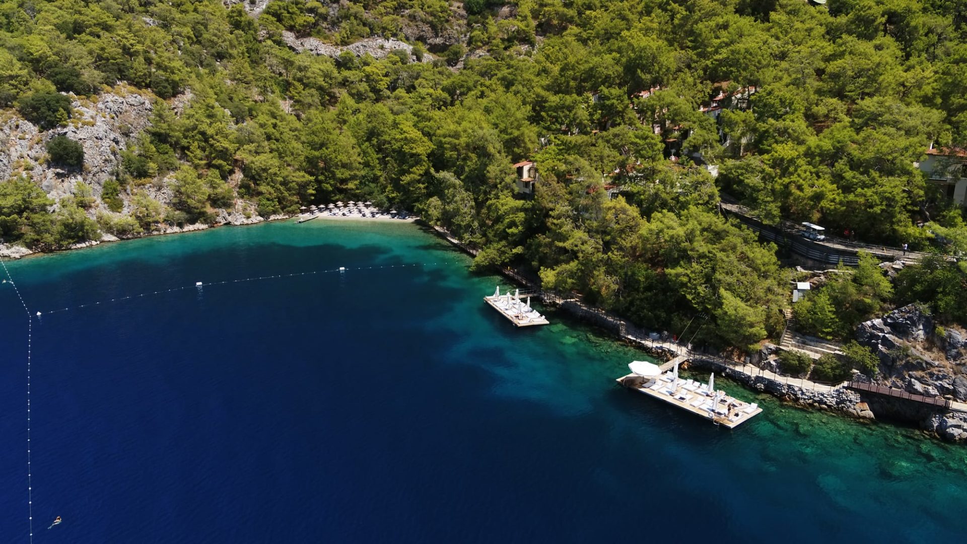 The private beaches and platforms at Hillside