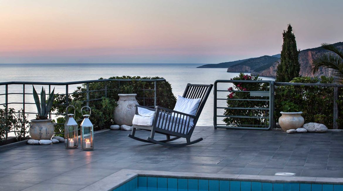 Villa Agapi Braunis Horio pool, terrace and sea views