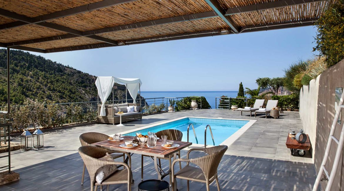 Villa Agapi Braunis Horio pool,terrace and sea views