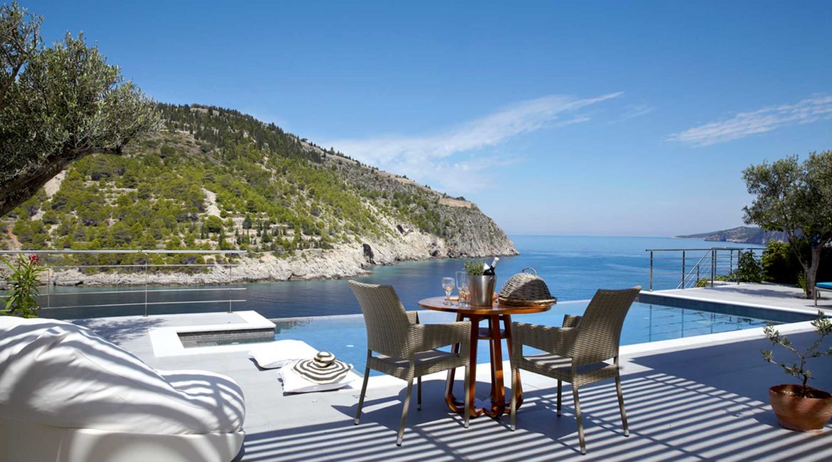 Villa Art Braunis Horio sun-terrace, pool and sea views