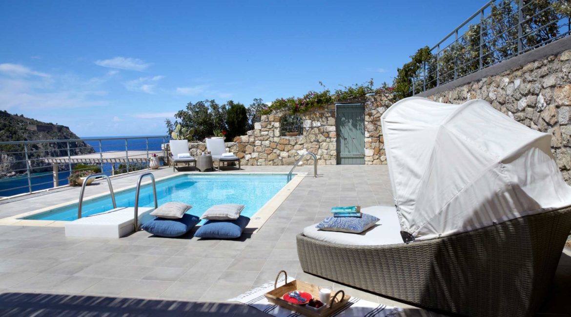 Villa Elea Braunis Horio sun terrace, pool and sea views