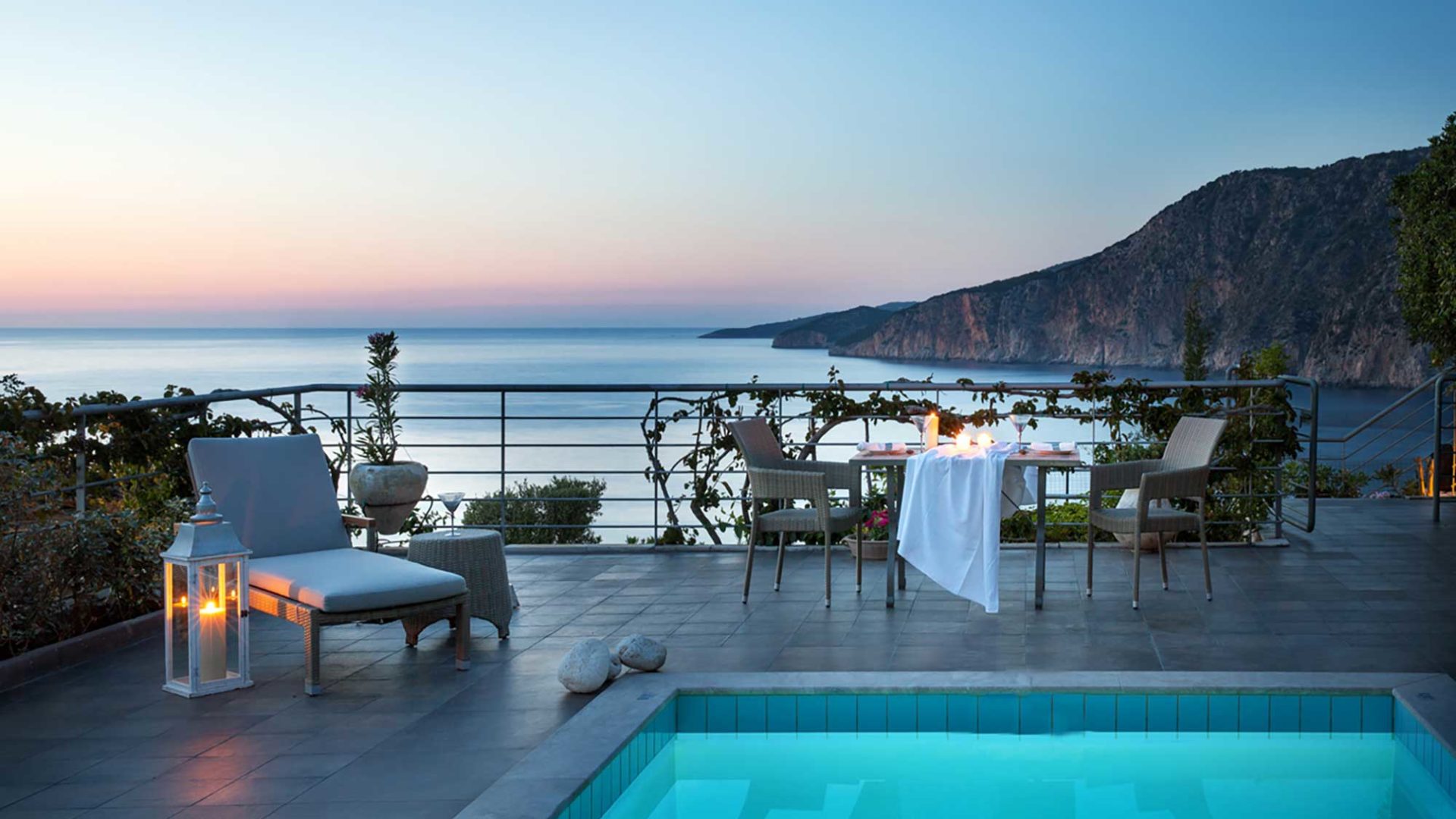 Villa Glaroni Braunis Horio pool, terrace and stunning sea views