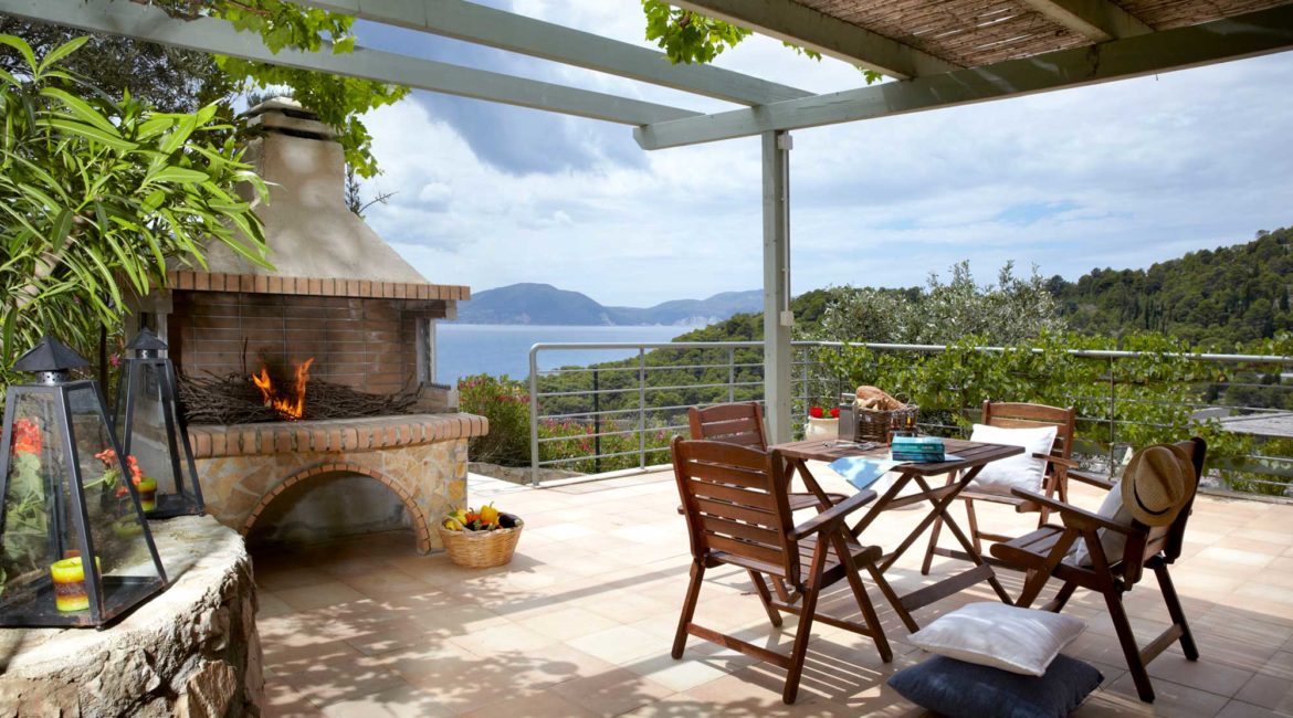 Villa Thea Braunis Horio shaded sun terrace and stunning sea views