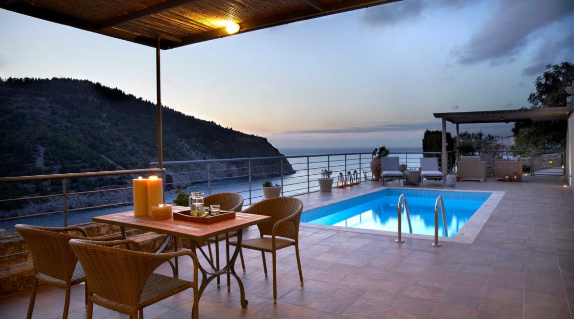 Villa Thea Braunis Horio outside dining, pool and stunning sea views