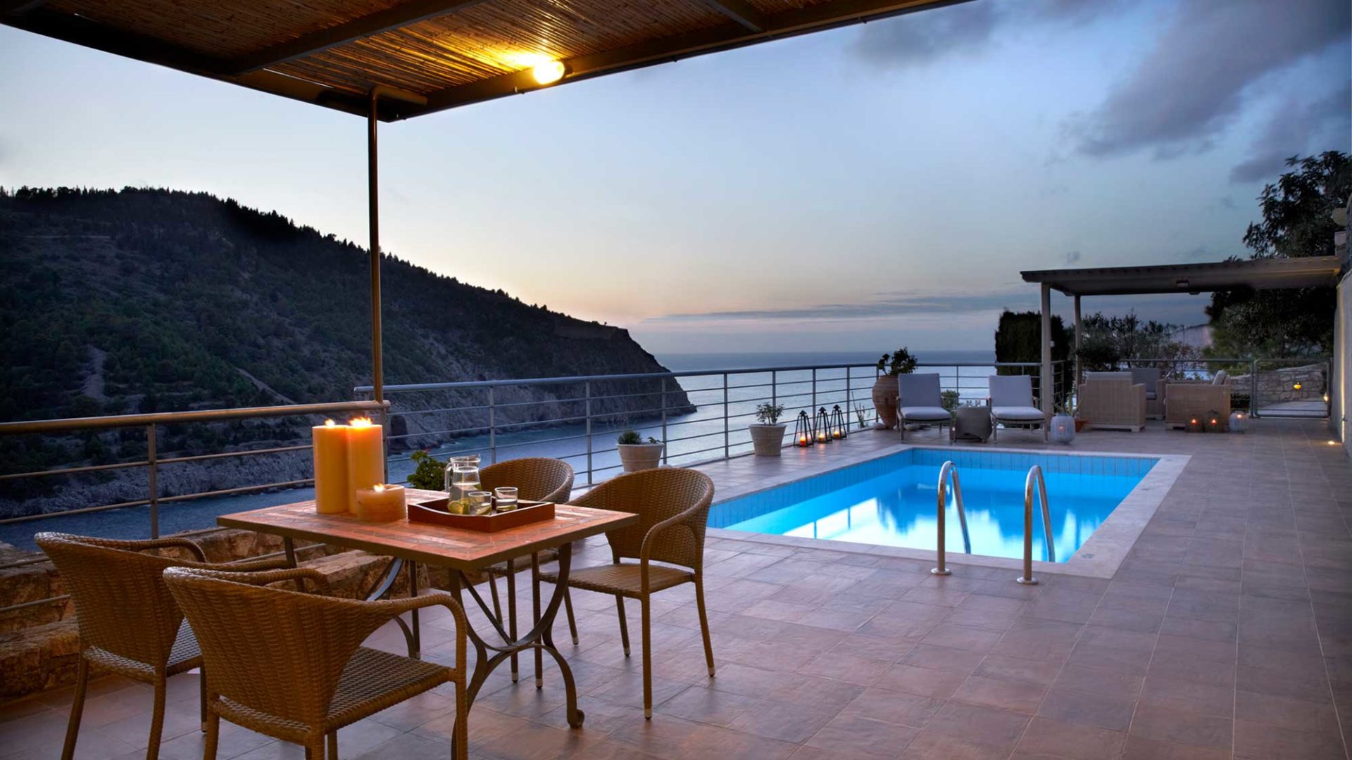 Villa Thea Braunis Horio outside dining, pool and stunning sea views