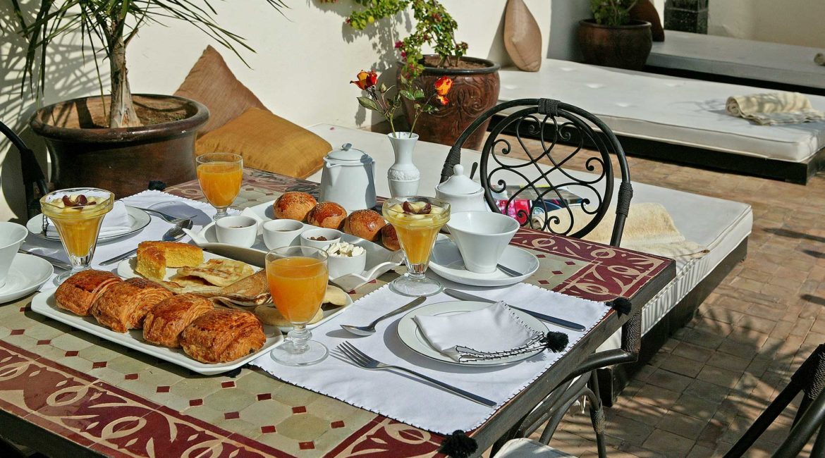 Breakfast on the terrace at the Riad Opale
