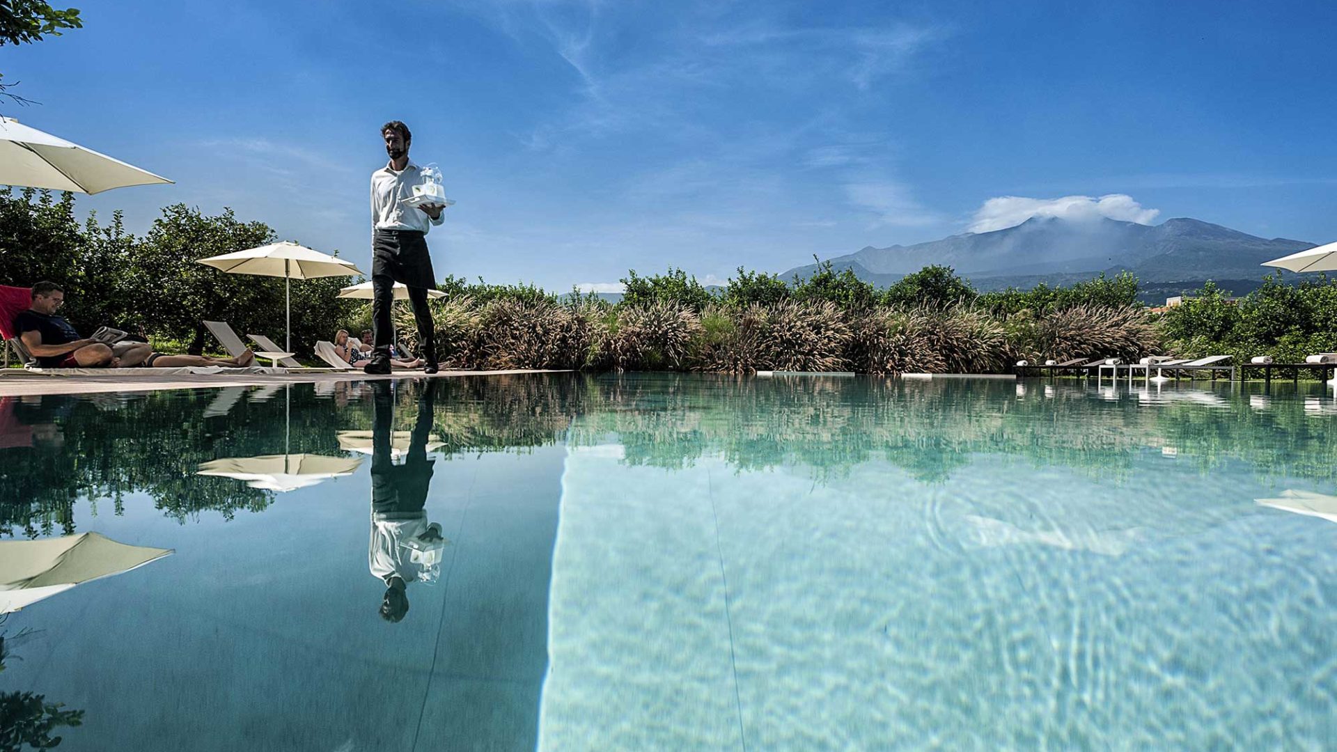 Ramo D'Aria pool and dramatic view of Mount Etna