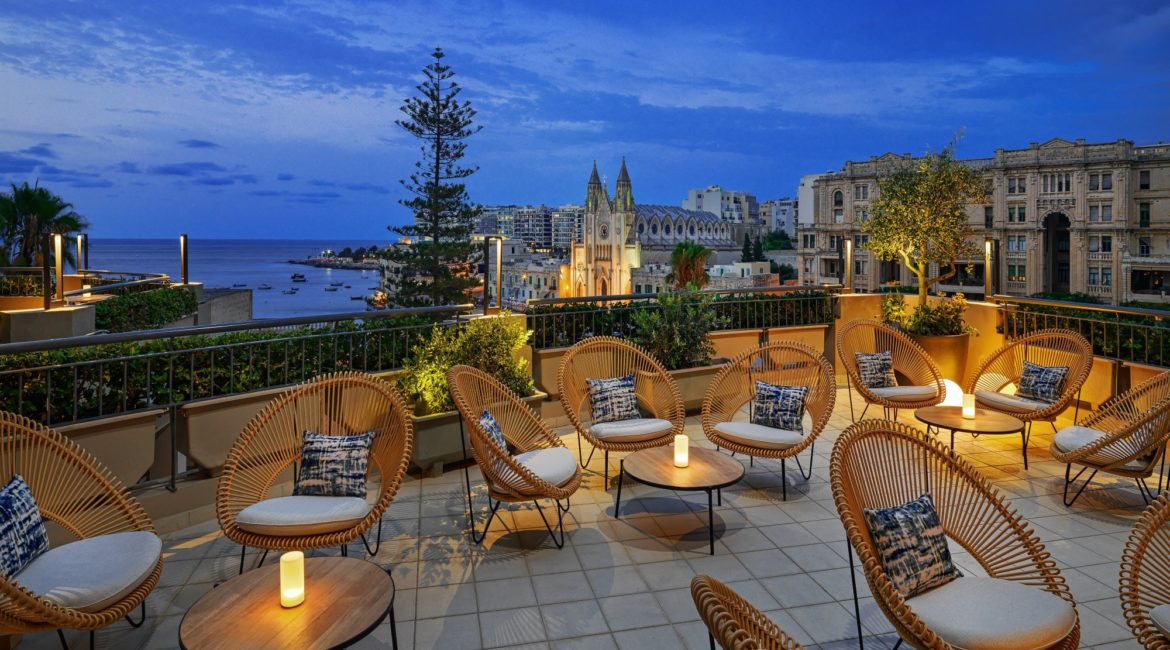 Marriott Malta Atrio terrace overlooking Balluta Bay