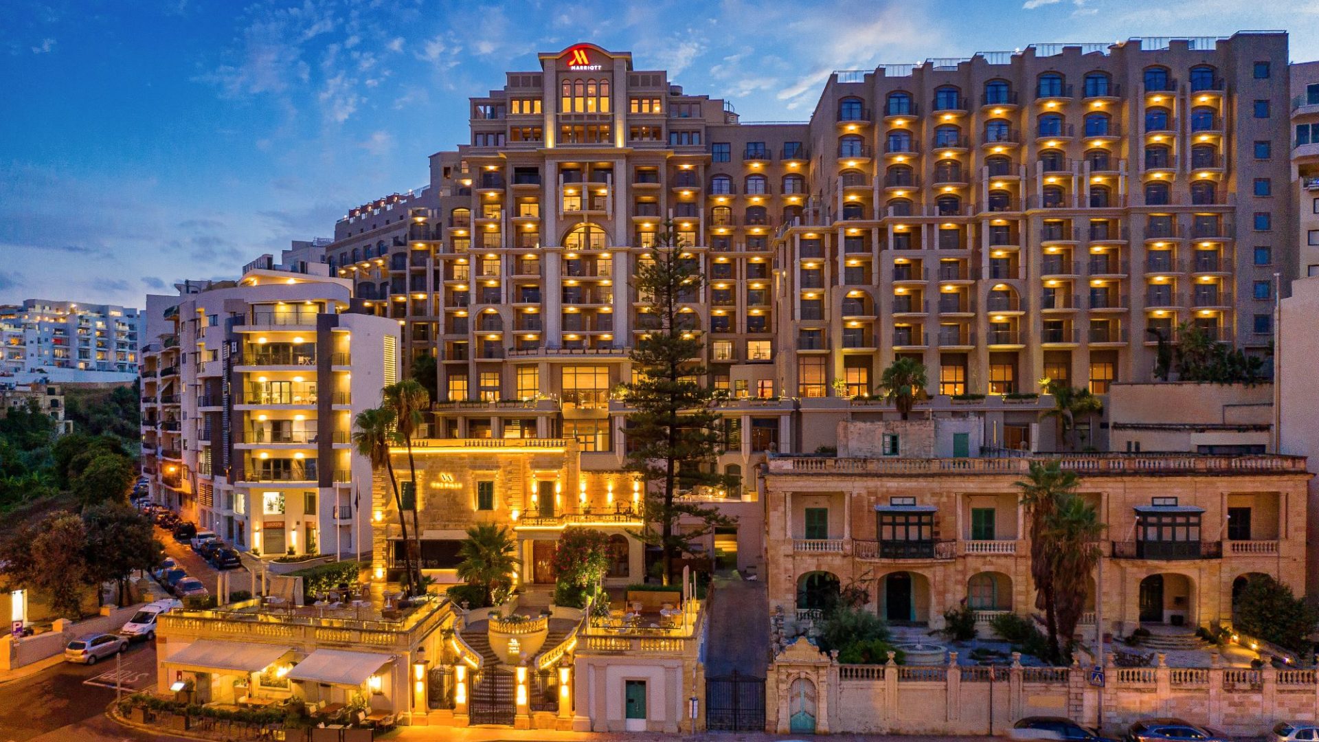 Marriott Malta exterior at night