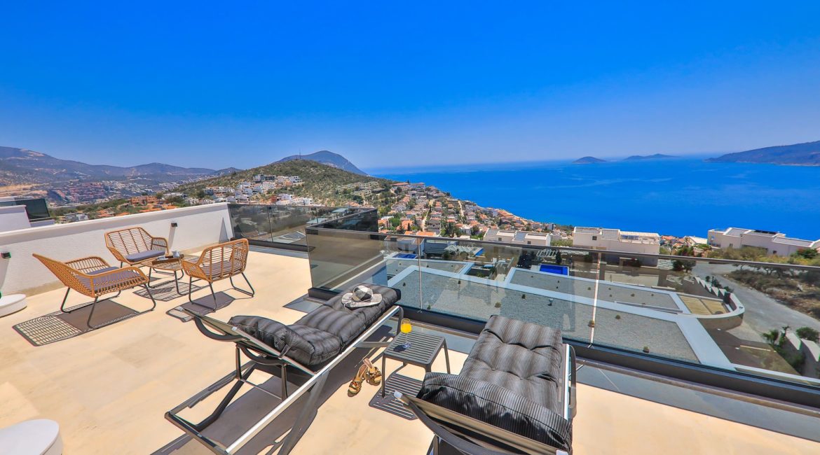 Villa Eos bedroom balcony with magnificent sea views