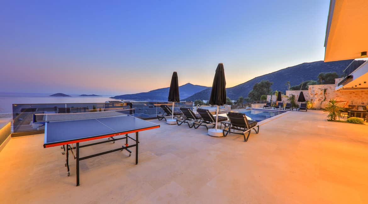 Villa Nymphe large pool terrace with table tennis