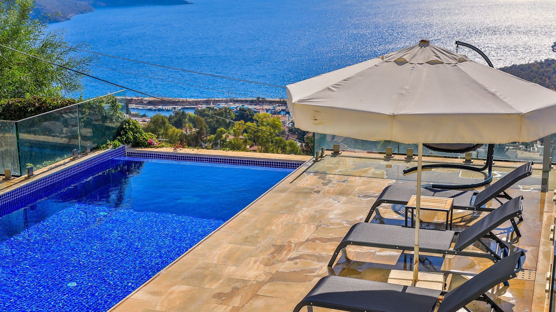 Villa Swan pool and voews of kalkan harbour