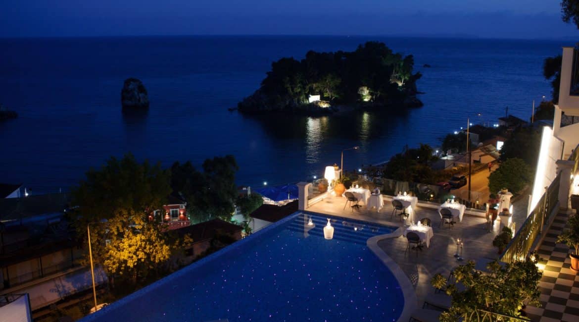 Irida Boutique Hotel Swimming Pool and Island of Virgin Mary