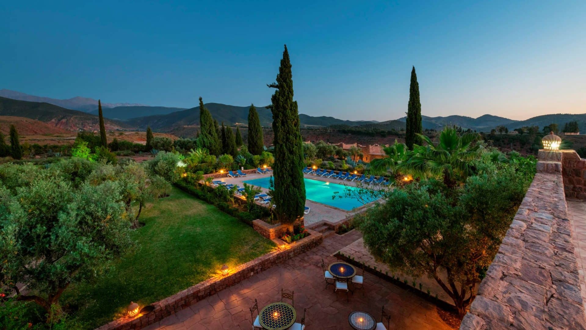 KASBAH ANGOUR POOL AND GARDEN EVENING