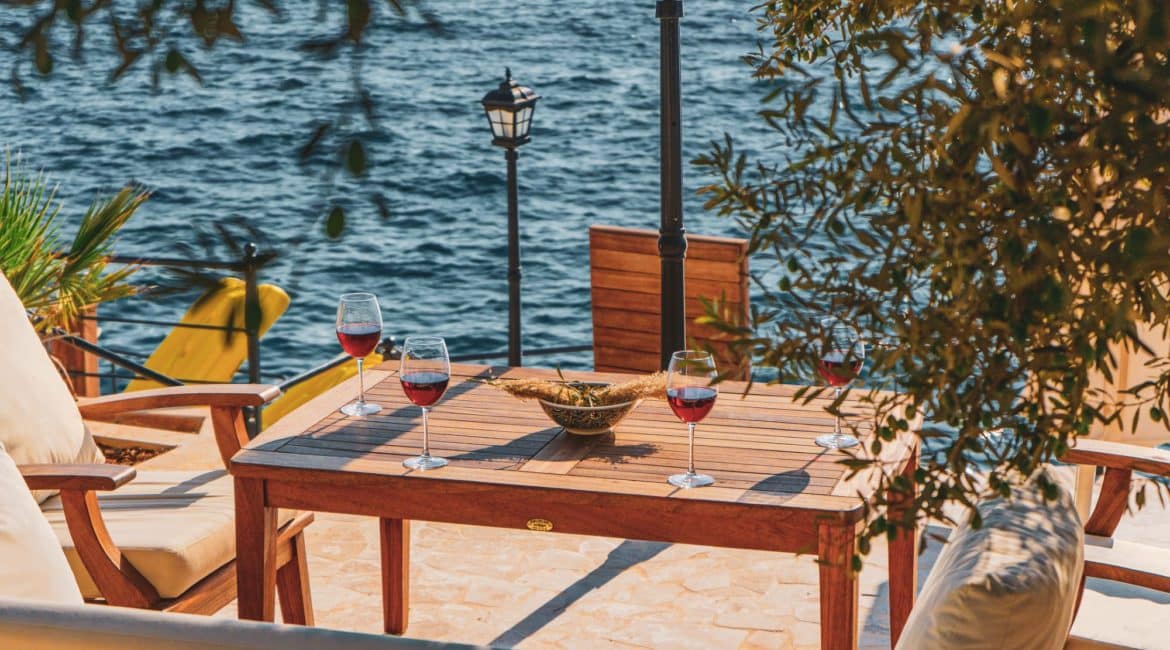 Villa Mavi Deniz alfresco drinks by the water's edge