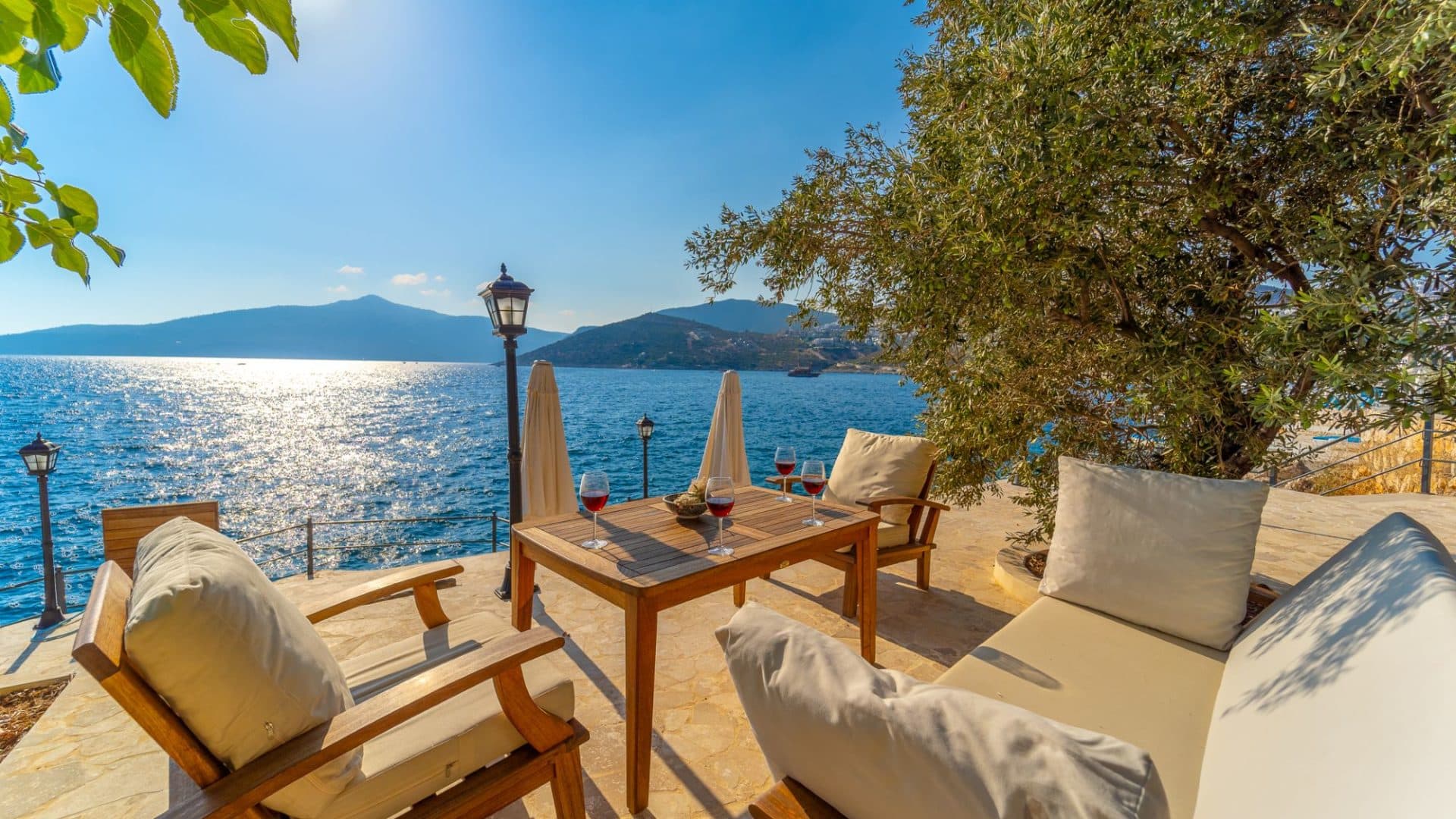 Villa Mavi Deniz alfresco seating area by the waters edge