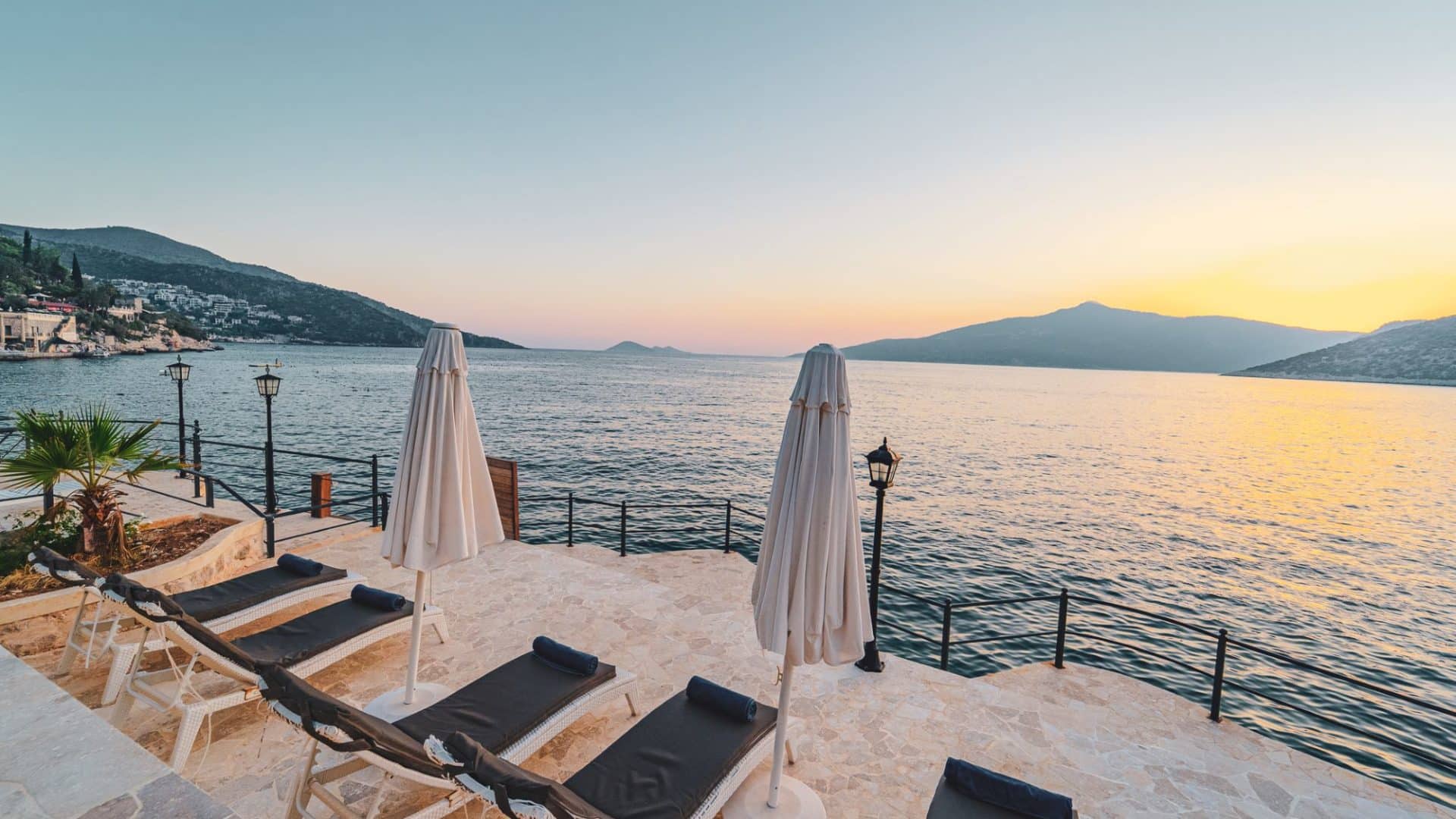 Villa Mavi Deniz bathing platforms at dusk