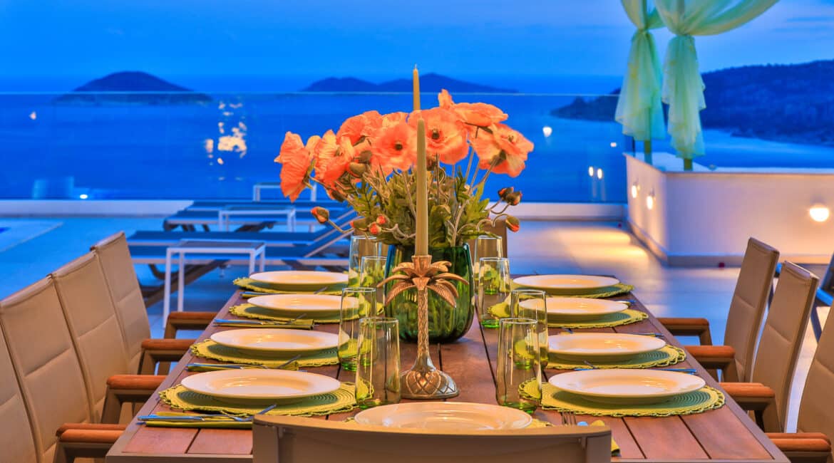 Villa Çalıkuşu alfresco dining table and sea views