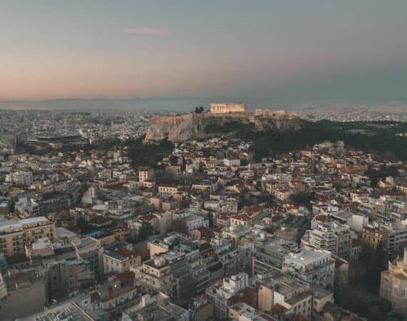 Athens and dusty pink sky