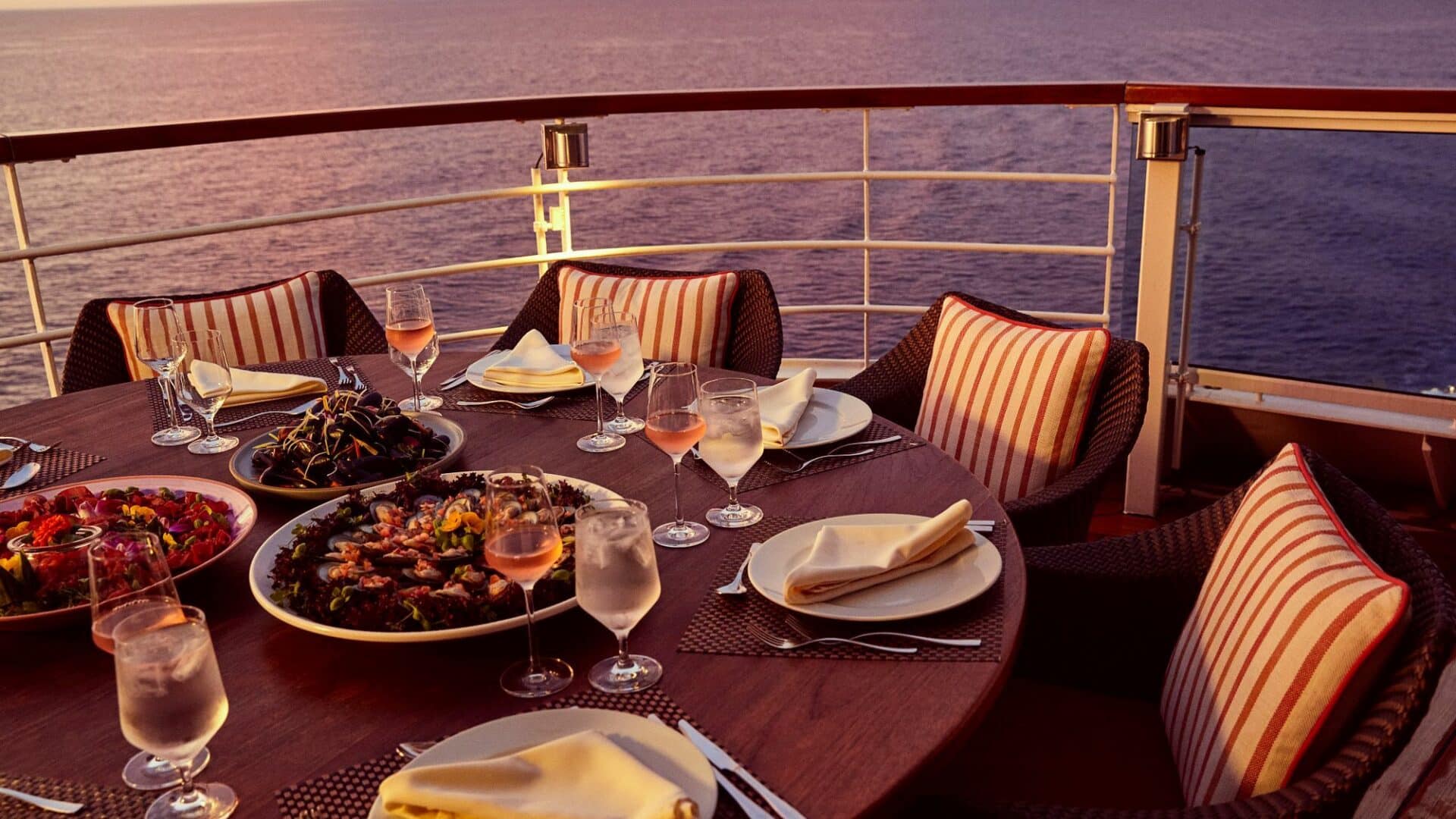 Seabourn Encore Colonnade deck dinner evening sunset outside