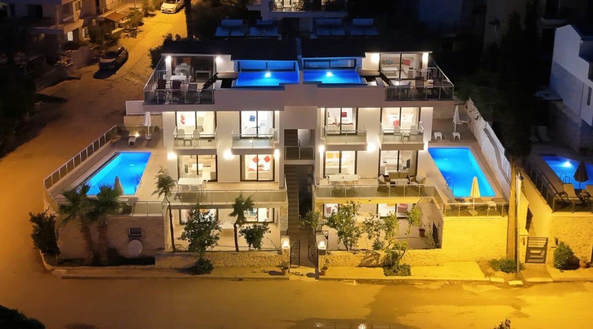 Iskele Apartments aerial at nightfall