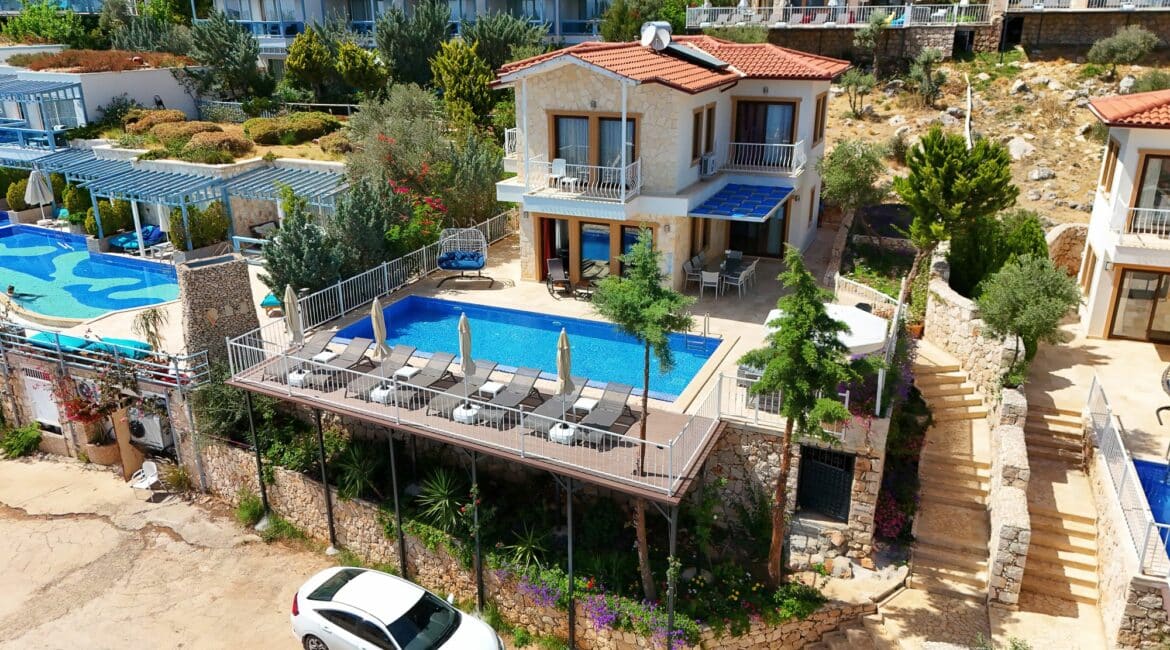 Villa Dionysus aerial footage conveniently located next to the Asfiya Sea View Hotel