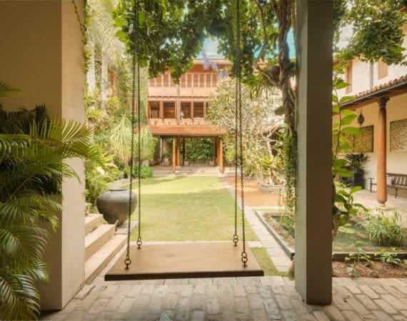 Courtyard swing at ISHQ Colombo, Sri Lanka – a peaceful spot framed by tropical greenery, perfect for quiet moments in this boutique city retreat.