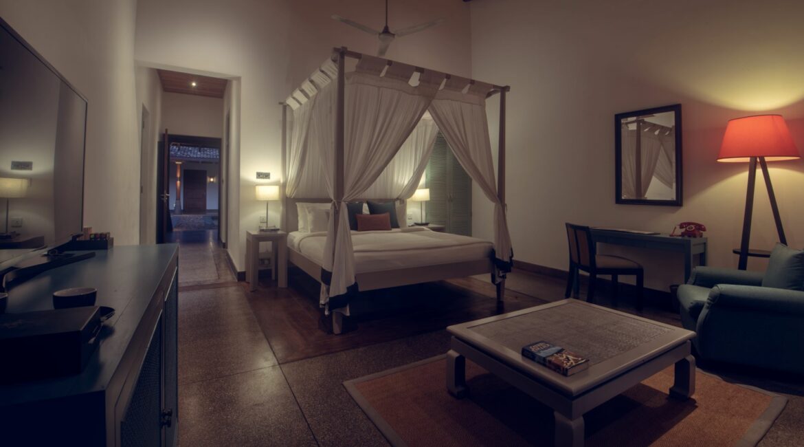 Elegant Garden Suite interiors at The Wallawwa, Colombo – a tranquil blend of colonial charm and contemporary comfort near Sri Lanka’s west coast capital.