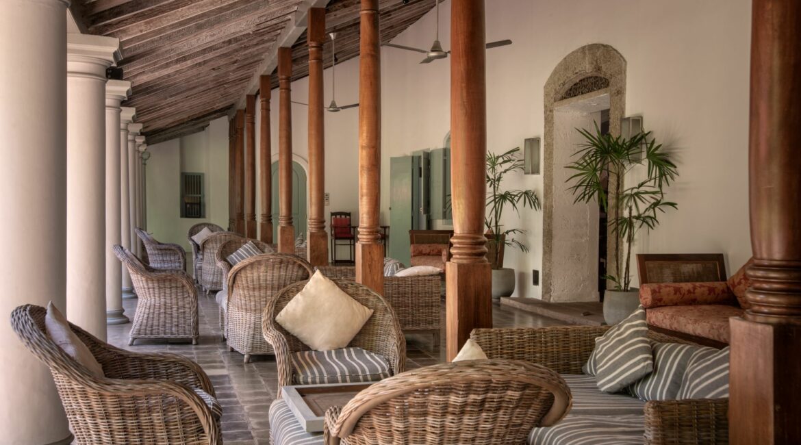 Shaded veranda at The Wallawwa near Colombo, Sri Lanka – a tranquil outdoor space blending colonial elegance with relaxed west coast charm.