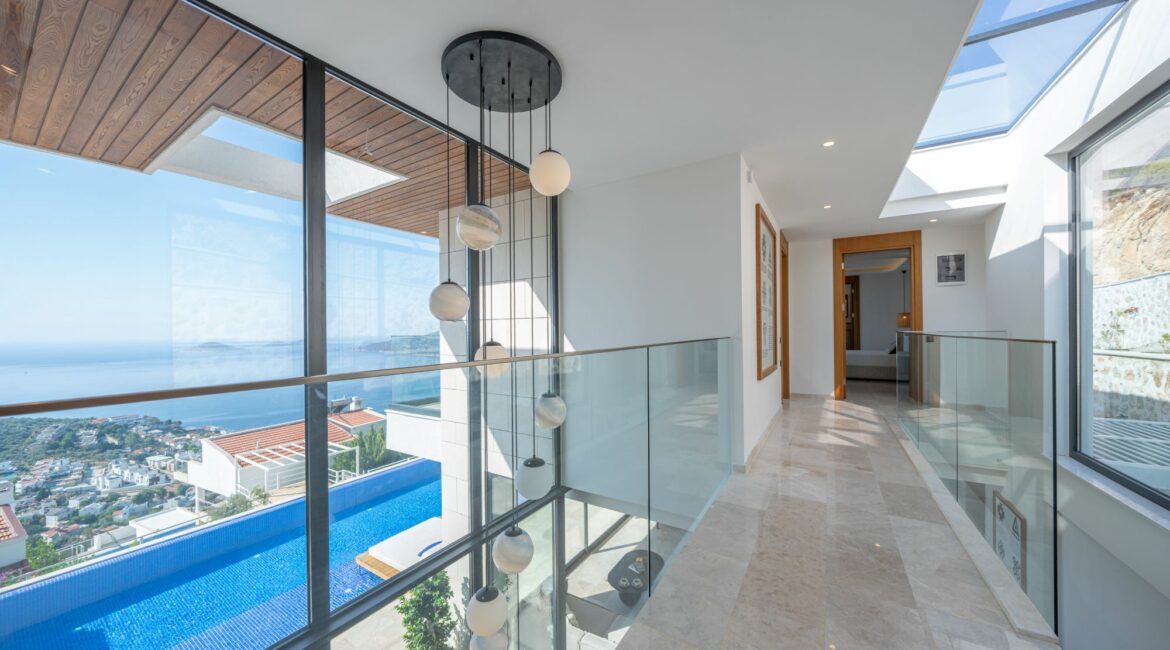 Villa Anatolia 2 Kalkan minimal hallway and glass windows