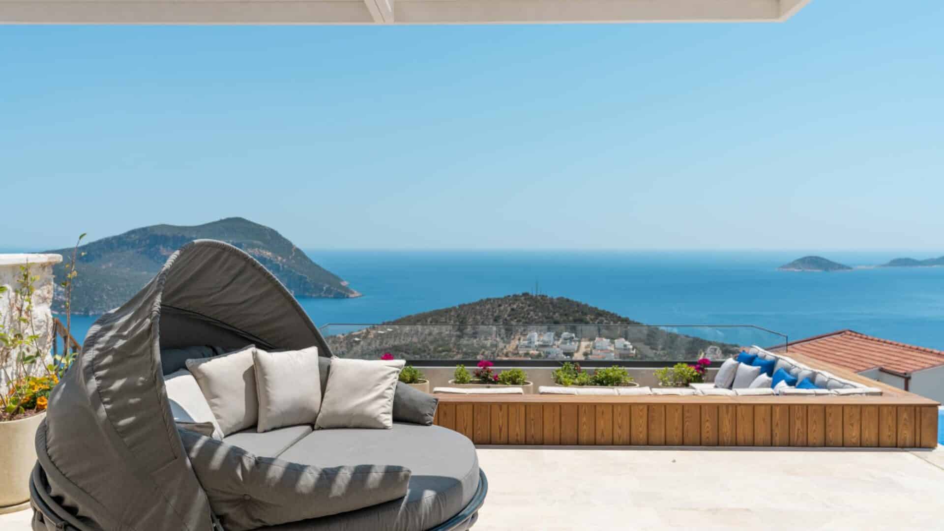 Villa Anatolia 3 Kalkan comfy shaded day bed perfect spot to take in the sea views