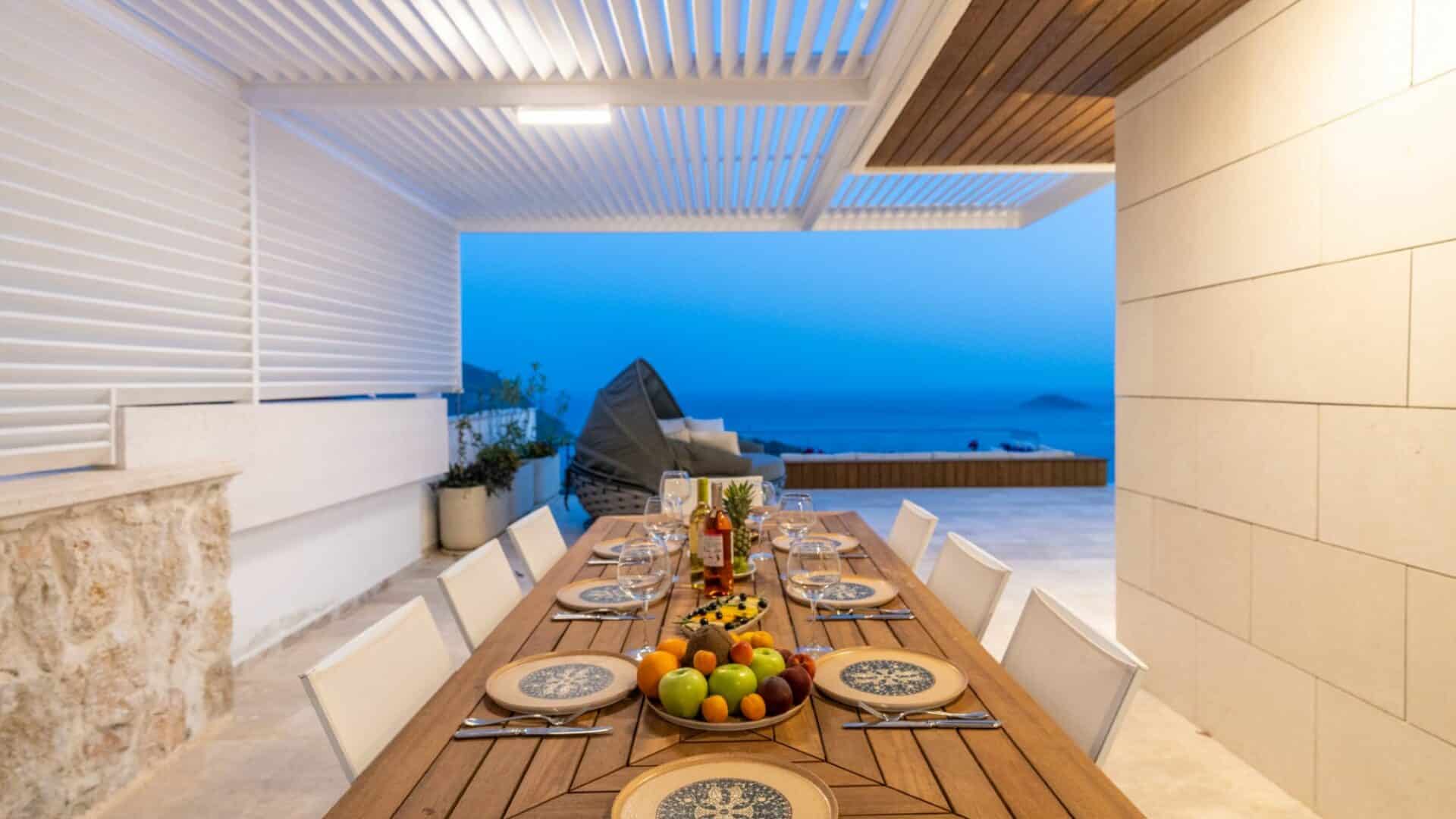 Villa Anatolia 3 Kalkan shaded alfresco dining terrace