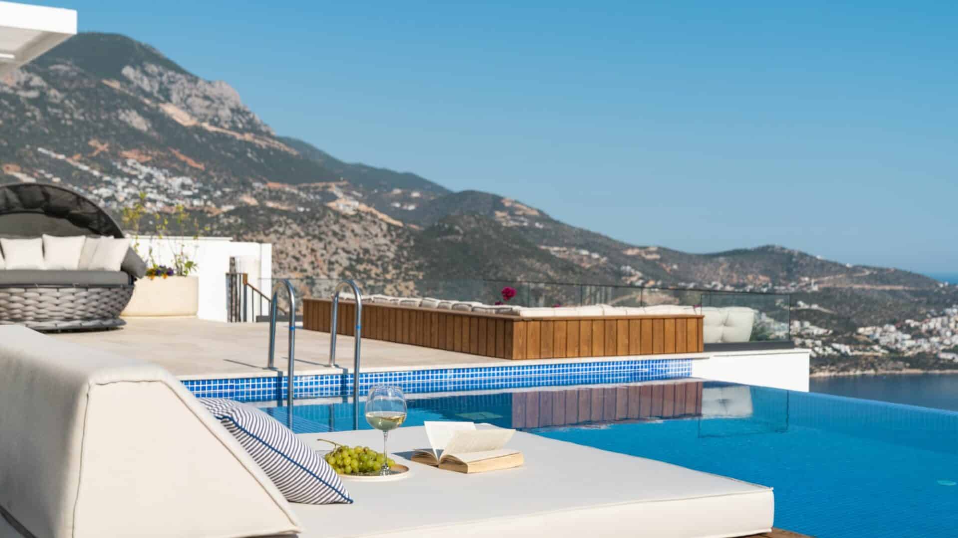 Villa Anatolia 3 Kalkan swimmin pool and surrounding terraces