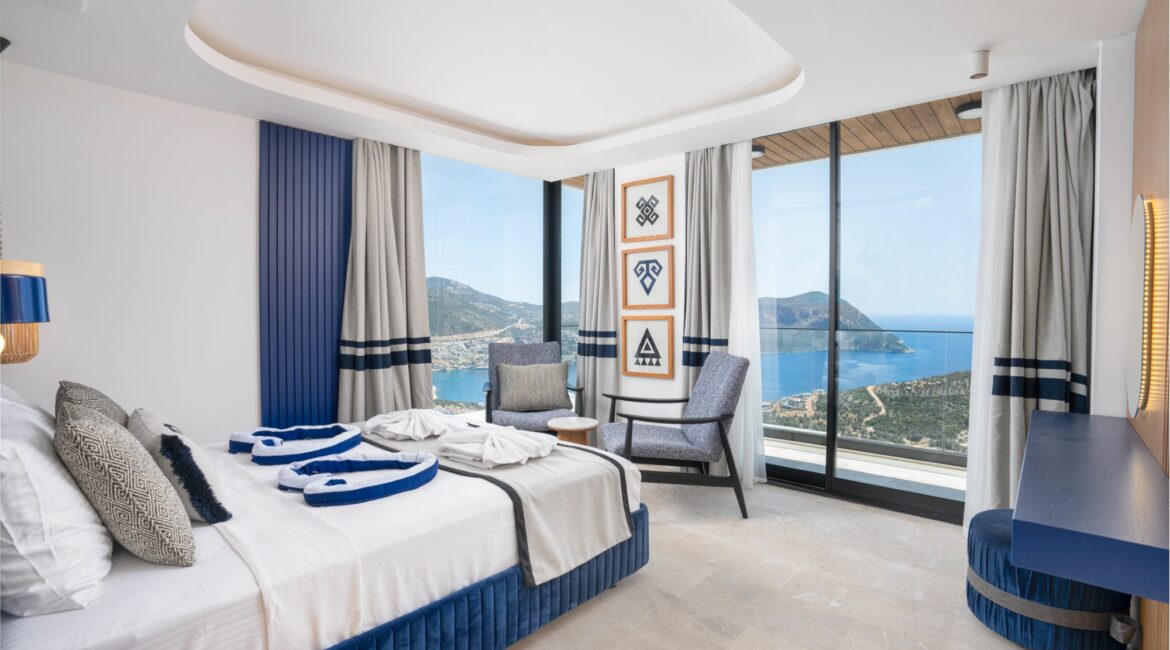 Villa Anatolia 4 Kalkan double bedroom and sea views