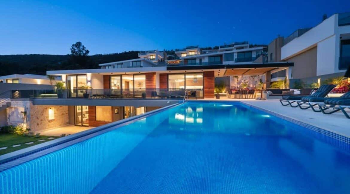 Villa Ayse Kalamar Bay swimming pool at dusk