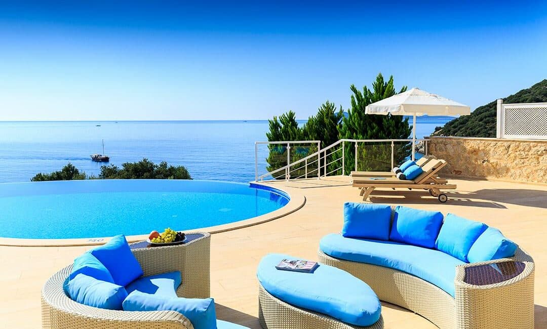 Villa Guney Exclusive in Kalkan pool and sea views from the alfresco sitting area