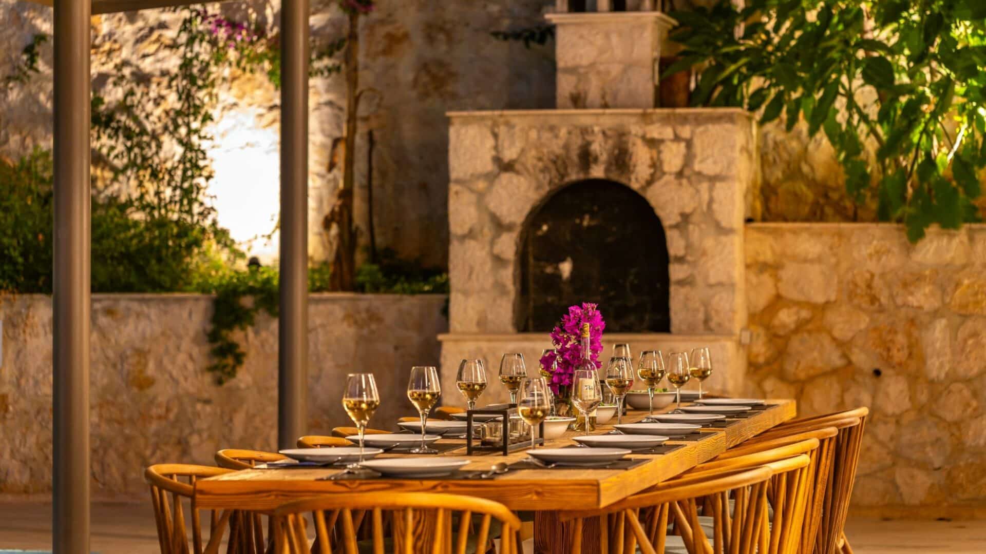 Villa Korsan Kalkan alfresco dining by night