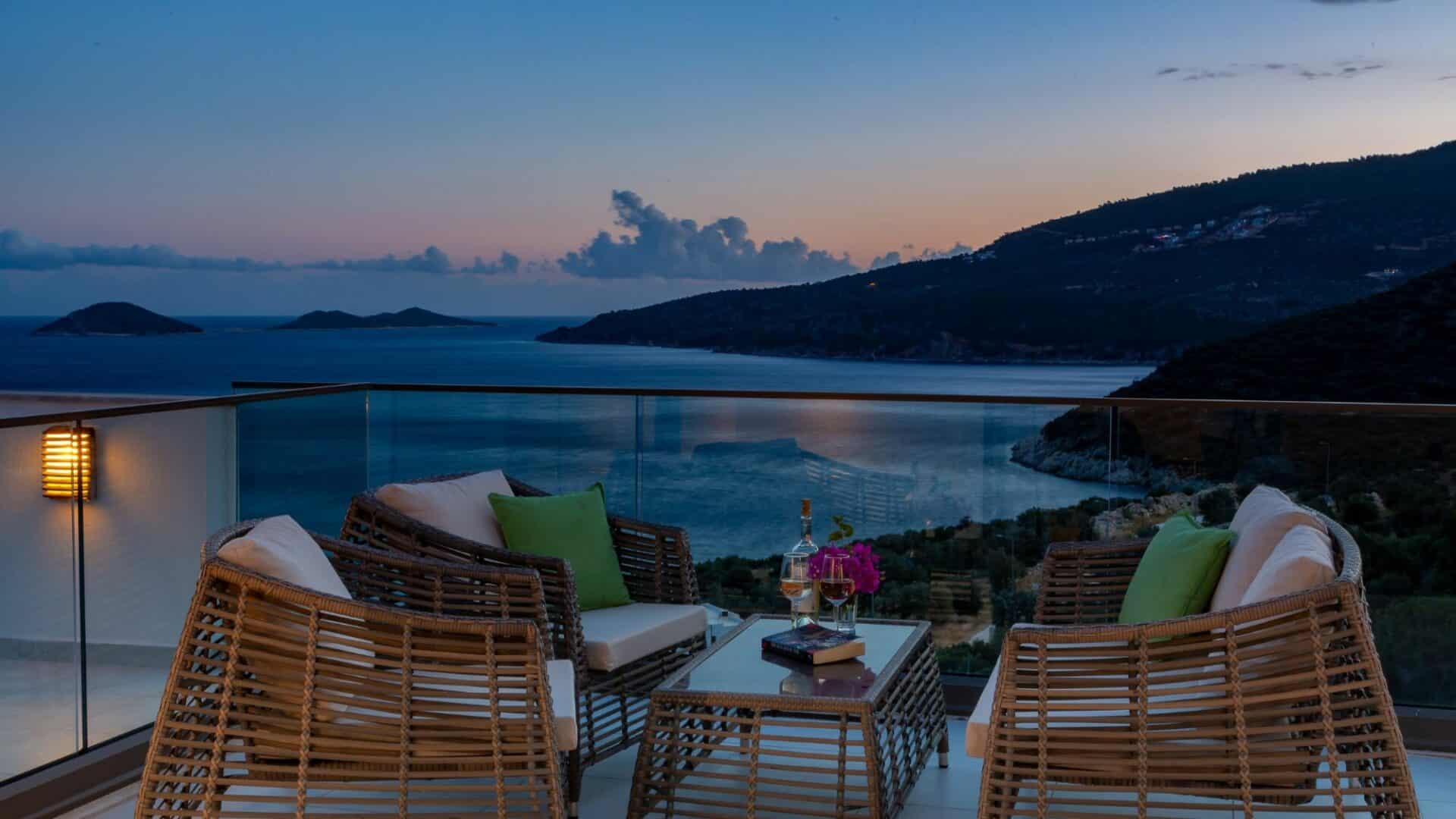 Villa Korsan Kalkan at dusk