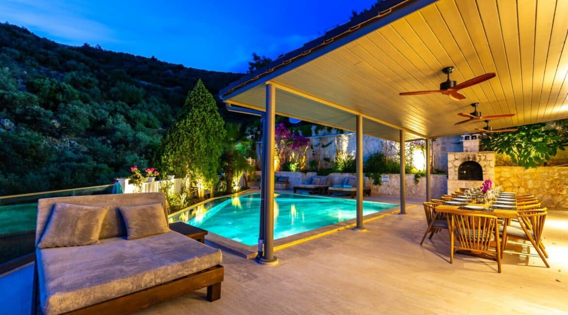 Villa Korsan Kalkan glorious outside spaces at night