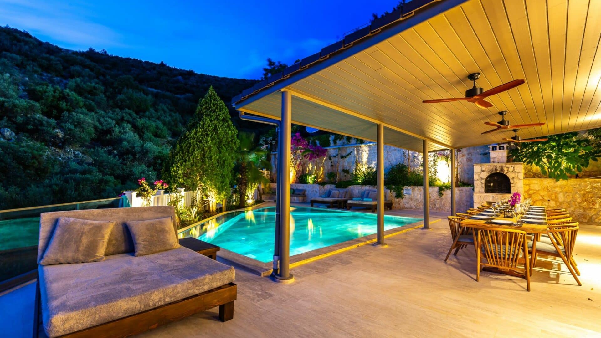 Villa Korsan Kalkan glorious outside spaces at night