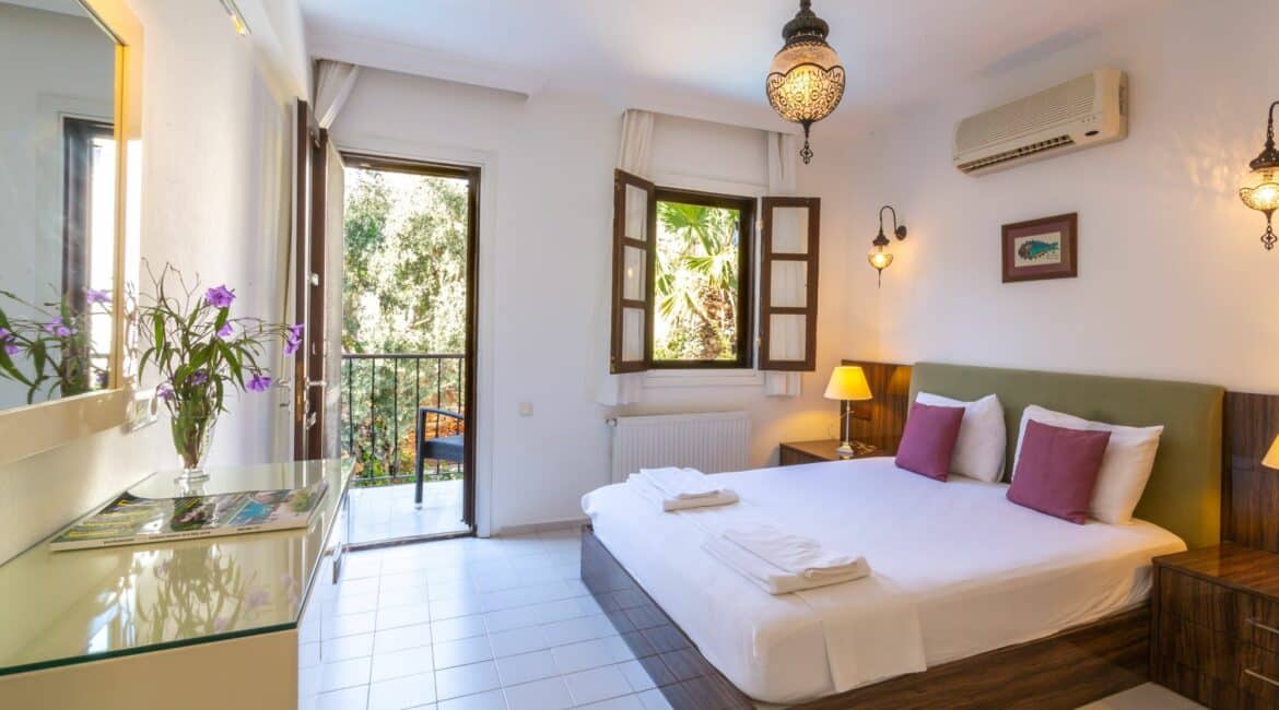 Villa Likya Kalkan double bedroom with furnished balcony